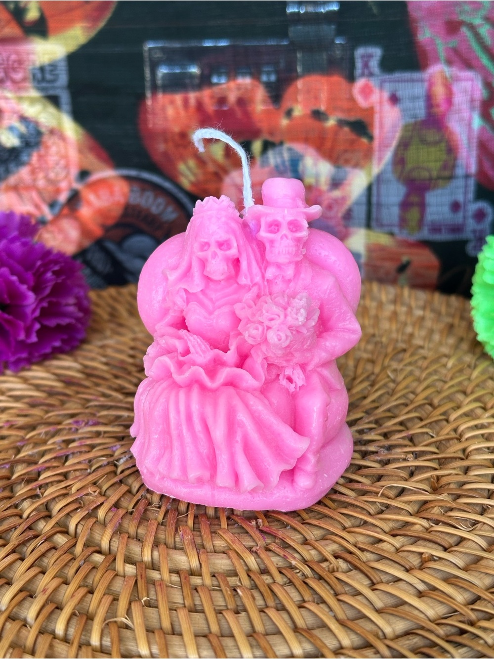 Till Death Skeleton Wedding Candle โ Hot Pink Bride & Groom